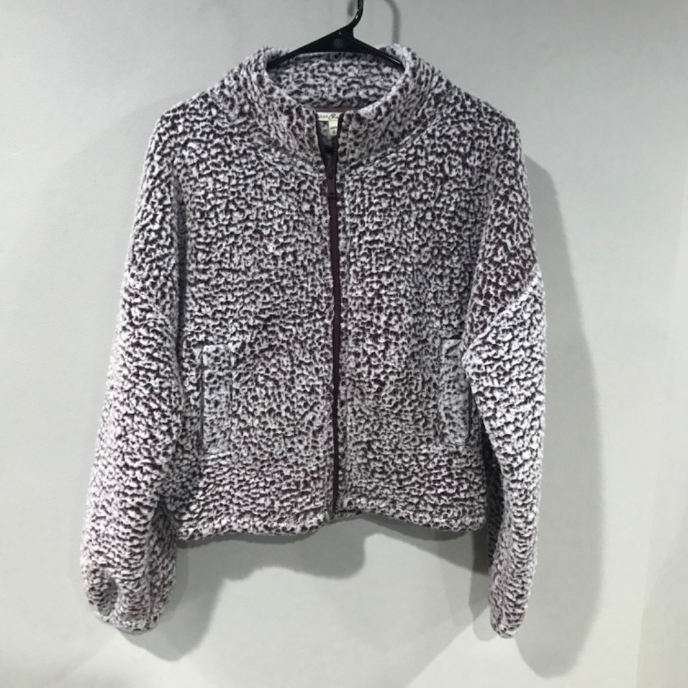 Express One Eleven Sherpa Fleece Pullover Small Faux Fur Womens Jacket Gray